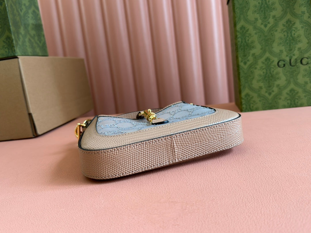 Gucci Jacket Bag Pink Lizard Rhinestones 248588