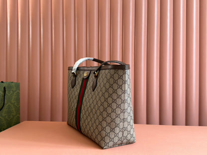 Gucci Ophidia 38cm Bag Beige Brown Leather Canvas 244455