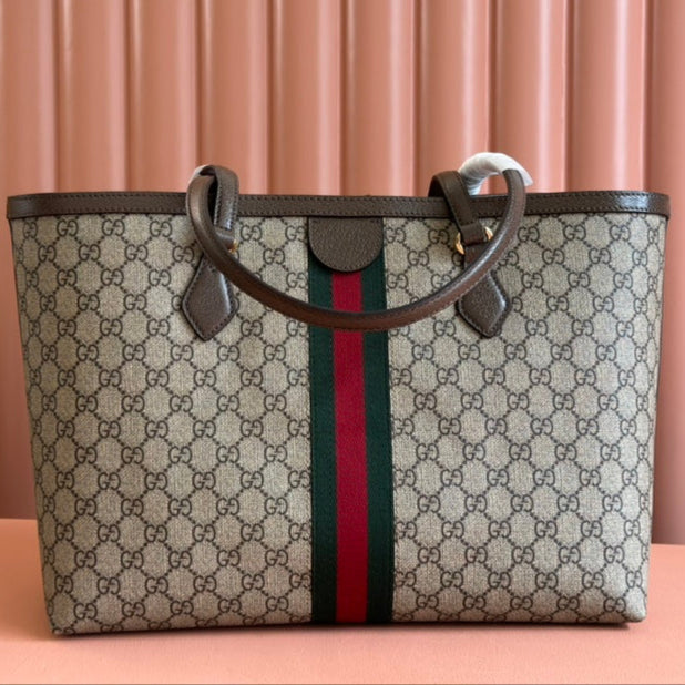 Gucci Ophidia 38cm Bag Ebony Brown Leather Canvas 244454