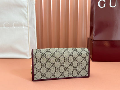 Gucci Horsebit 1995 Chain Wallet Beige mix Rosso Ancora red Canvas 244278