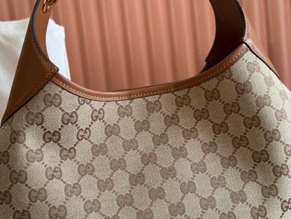 Gucci Body Double Lock Handbag Brown mix Beige Canvas Leather 244513