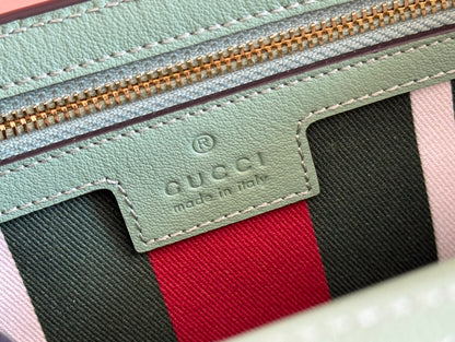 Gucci Emblem Mini Shoulder Bag Beige Green Canvas Leather 244543