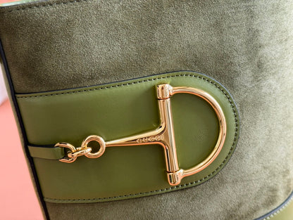 Gucci 73 Mini 20cm Bucket Bag Green Suede Leather 244449