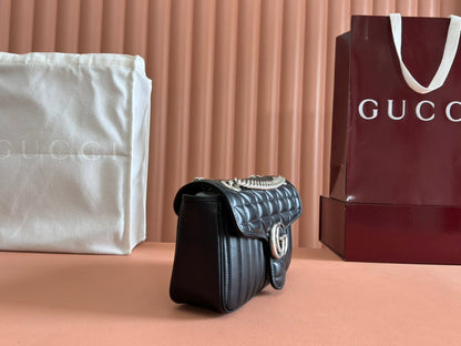 Gucci GG Marmont 26 Bag with Silver Hardware Black Calfskin 248245