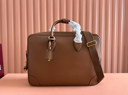 Gucci Emblem Briefcase Brown Calfskin 248359