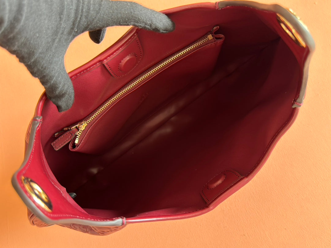 Gucci Body Double Lock Handbag Rosso Ancora Red Embossed Leather 248136