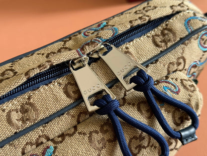 Gucci Snake Print Bag Beige mix Blue Canvas 248145