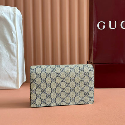Gucci Marmont Chain Wallet Ebony Blue Black Leather Canvas 255317