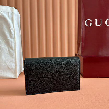 Gucci Marmont Chain Wallet Black Leather 255321