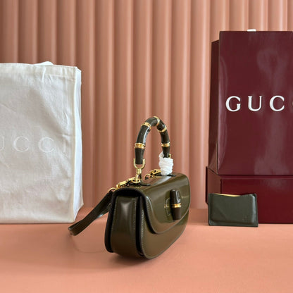 Gucci Bamboo Diva Bag Dark Green Leather 255007