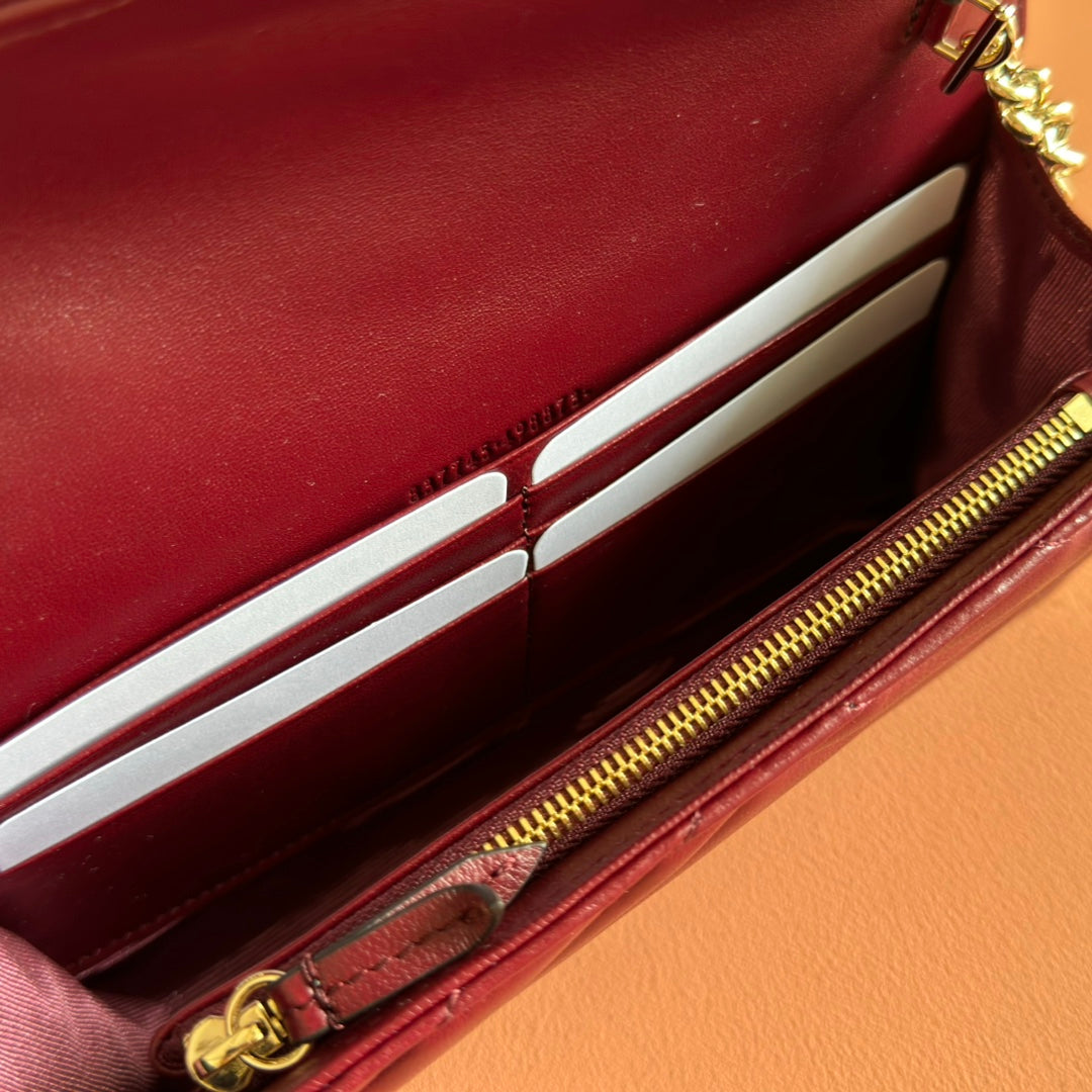 Gucci Marmont Chain Wallet Rosso Ancora Red Cowhide 254968