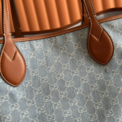 Gucci Totissima Tote Bag Blue White Denim Leather 257930