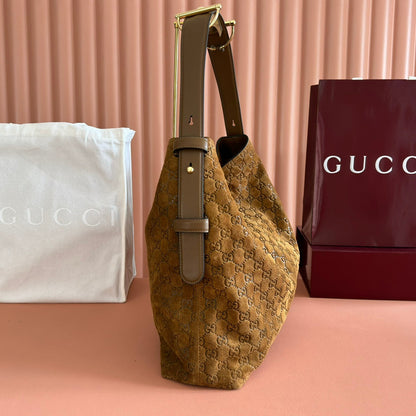 Gucci Beatrix Handbag 40 Caramel Brown Suede 271962