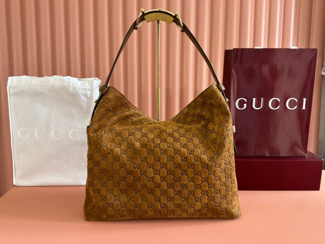 Gucci Beatrix Handbag 40 Caramel Brown Suede 271962