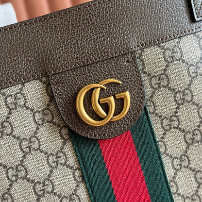 GG 2025 Ophidia Tote Bag 44cm Ebony Brown Canvas Leather 273715