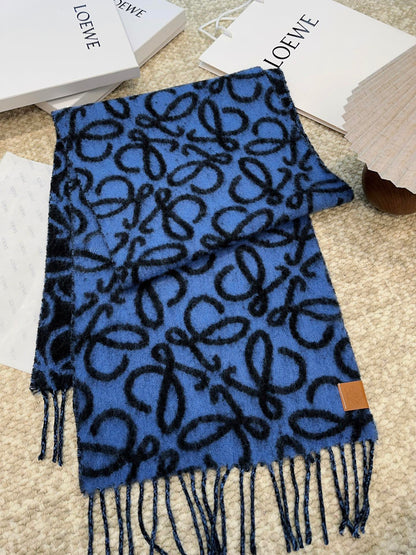 Loewe Scarf 180CM  Dark Blue Black Wool Cashmere 968583