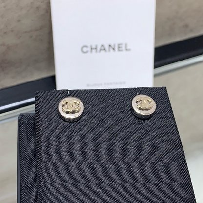 Chanel 2026 Light Gold Double C Silver Button Round Tag Earrings
