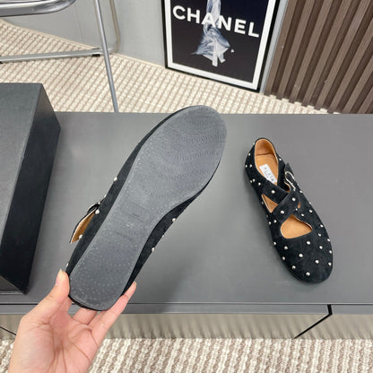 Alaia 2025 Criss Cross With Stud Ballet Flats Black Suede 293205