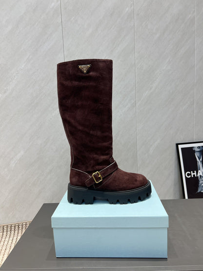 Prada 25 Boot Brown Black Suede 501669