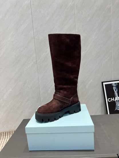 Prada 25 Boot Brown Black Suede 501669