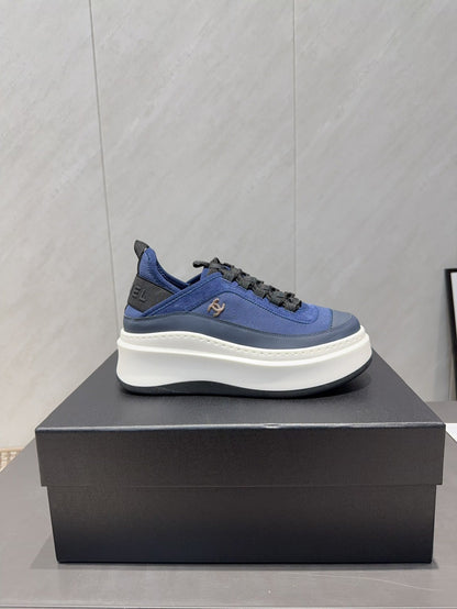 Chanel 25 Sneaker Blue White Black Suede Sheepskin 540286
