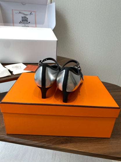 HM  25s Mary Jane 40mm Sliver Calfskin 422568