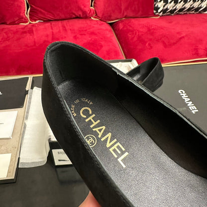 ballet flat flower all black suede