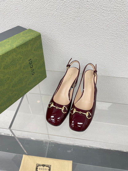 GG WOMEN'S HORSEBIT SLINGBACK 75MM IN WINE RED CALFSKIN