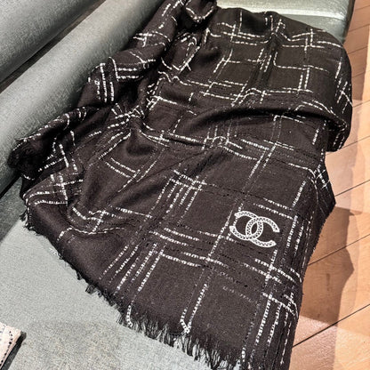 CC Scarf 200 CM In Black With White Stripes Cashmere 394656