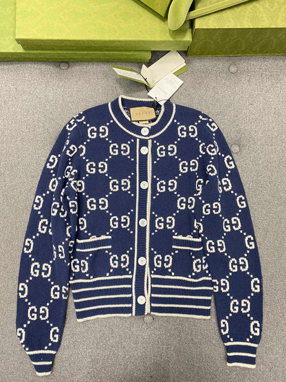 GG 25 Cardigan Navy Blue Jacquard 0039