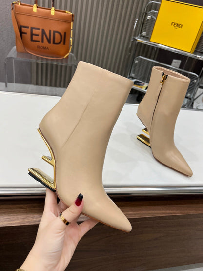 FENDI First Wedge Boots Light Beige Sheepskin 521224