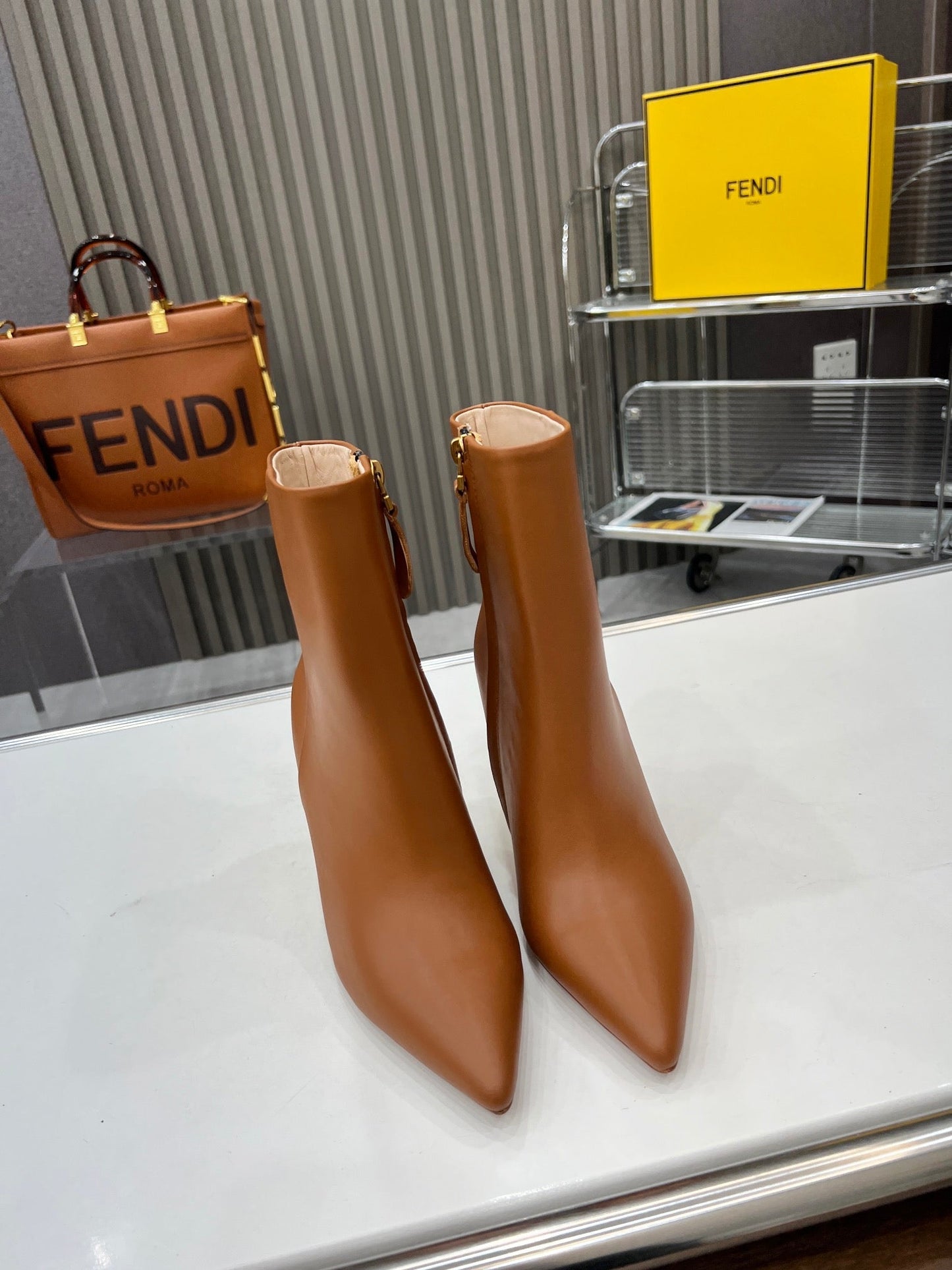FENDI First Wedge Boots Brown Sheepskin 521223