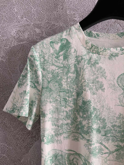 CD Animal T-shirt Green Cotton Linen