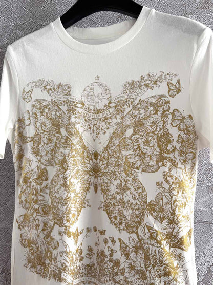 CD Butterfly T-shirt White mix Yellow Cotton Linen