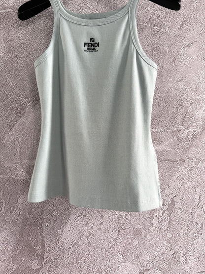 Fendi Embroidered Vest Blue Green Cotton