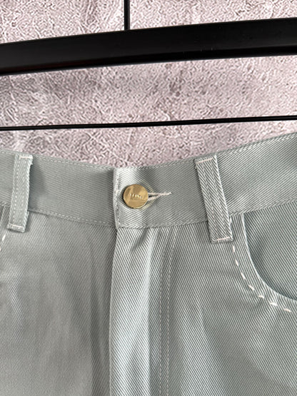 Fendi Hand-made Needle-picking Shorts Blue Green  Cotton