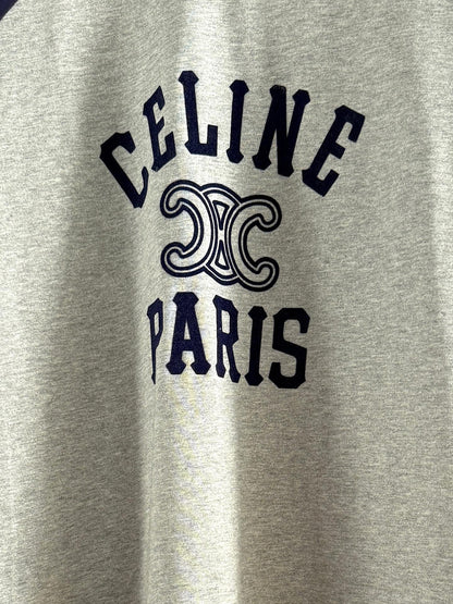 Celine 25 Flocked T-shirt Gray mix Navy Blue Cotton