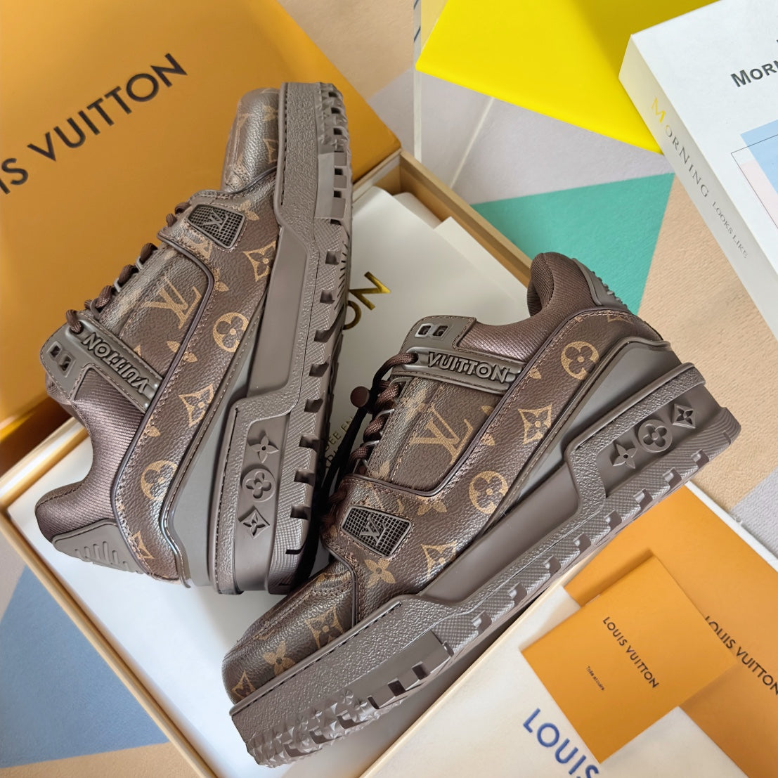 LV Trainer Maxi Sneaker 40mm Dark Brown Monogram Cowhide