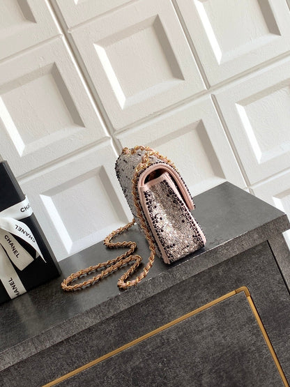 Chanel 2026 Flap Bag 20cm Pink Black Sequin Leather 348826