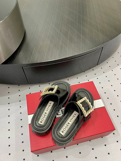 Viv Diamond Mules Black Patent Leather 295957
