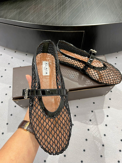 alaia ballet flat fishnet lambskin