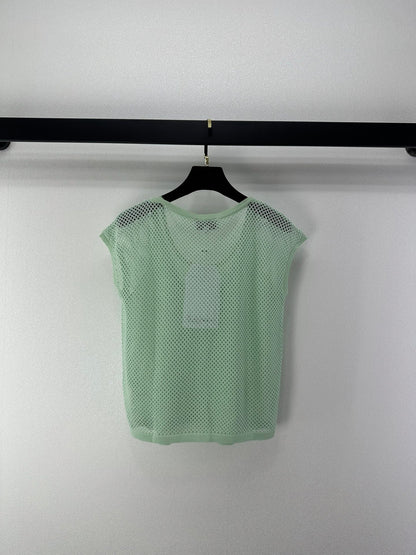Chanel 2026 Openwork Knit Vest Green Wool 395635