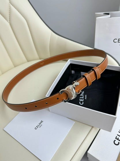 SMALL TRIOMPHE BELT 18 MM BRONZE BROWN LEATHER SILVER HARDWARE