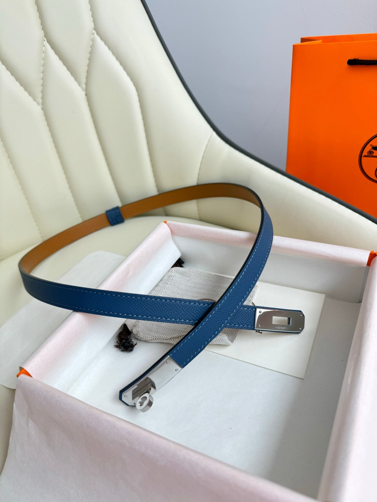 HM Kelly Belt 18mm Blue Epsom Leather