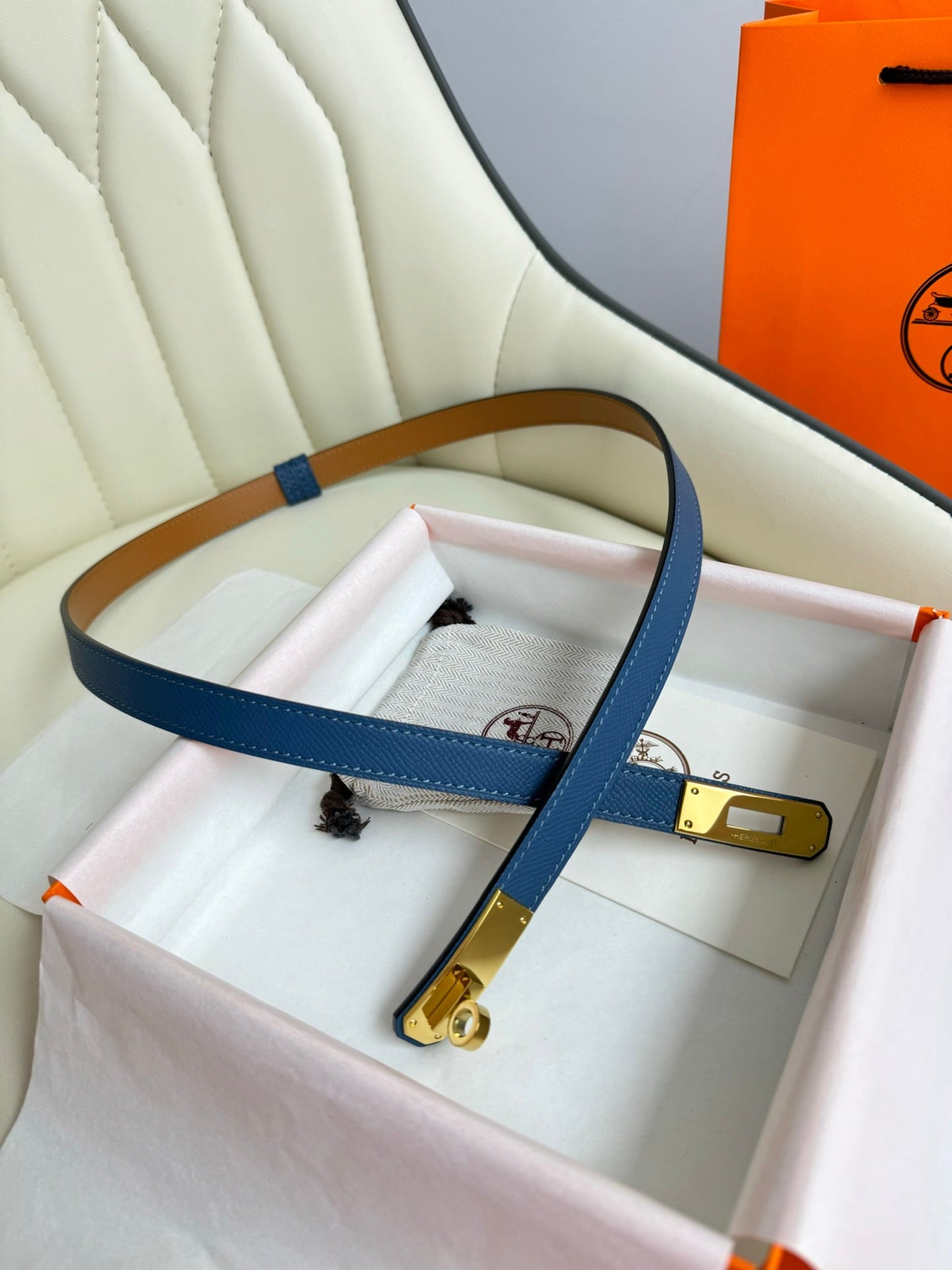 HM Kelly Belt 18mm Blue Epsom Leather