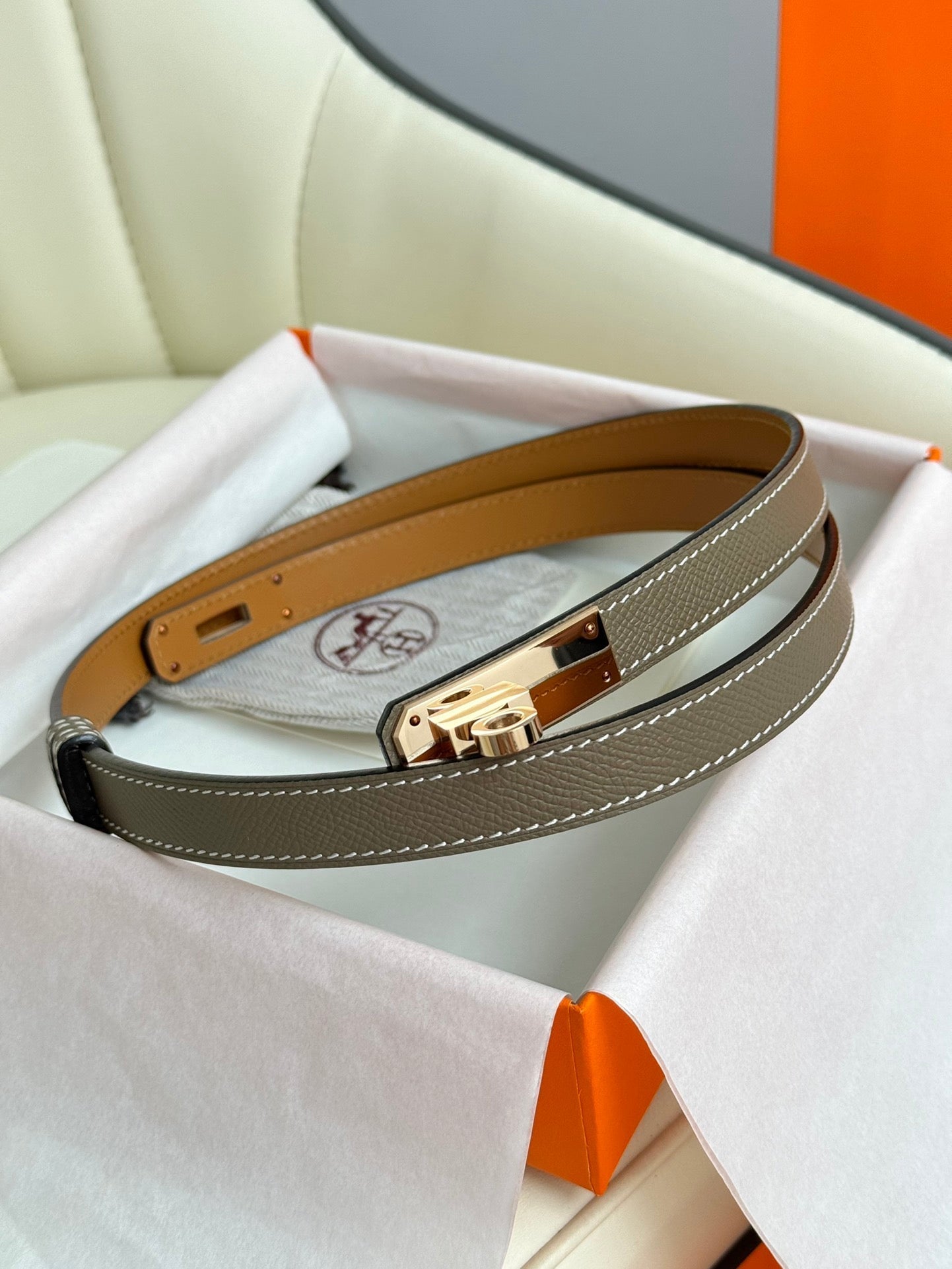 HM Kelly Belt 18mm Elephant Gray Epsom Leather