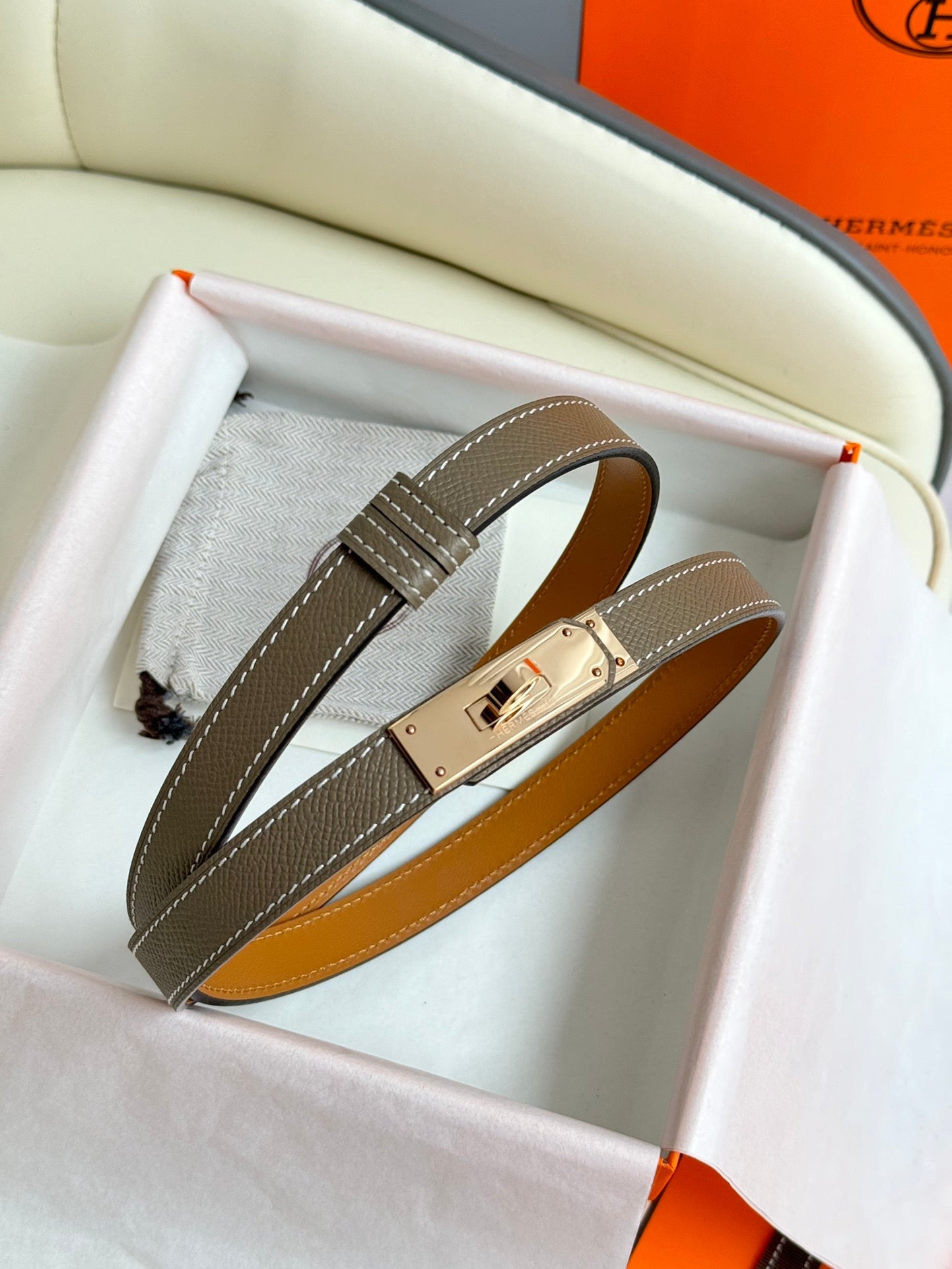 HM Kelly Belt 18mm Elephant Gray Epsom Leather