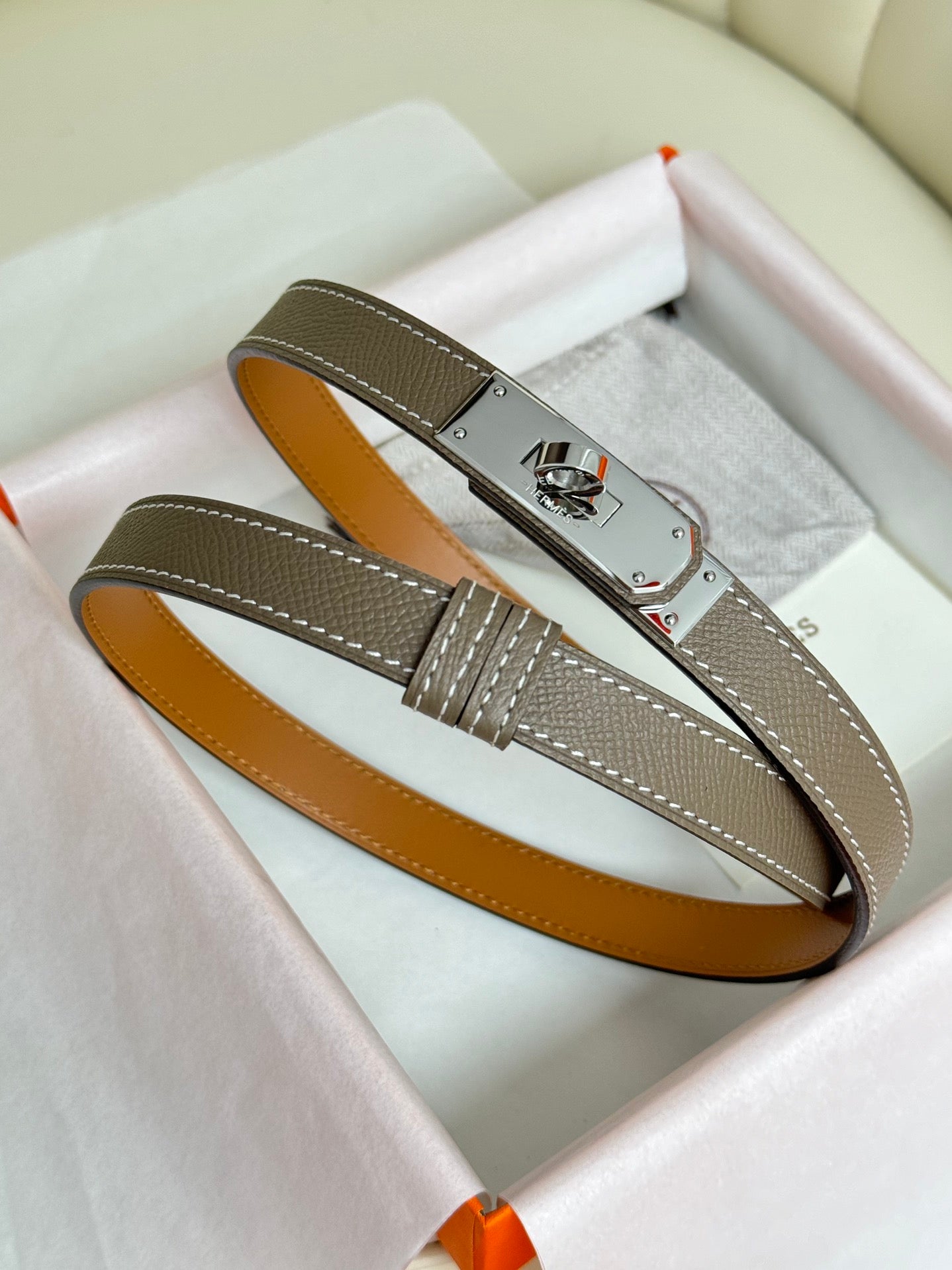 HM Kelly Belt 18mm Elephant Gray Epsom Leather