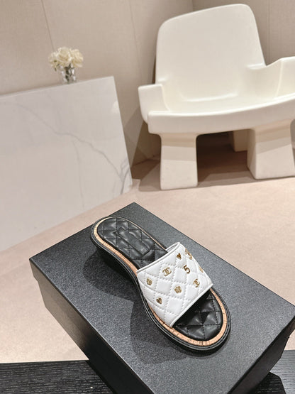 mule sandal 40 white black quilted calfskin
