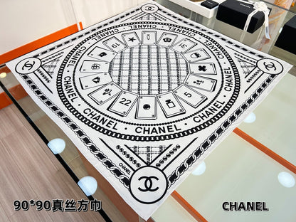 CC Square Scarf 90 CM In White Mix Black Silk  288727